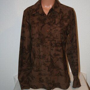 TALBOTS Small Shirt Button Up Stretch Brown Suede Look Chest: 39" Country Scene